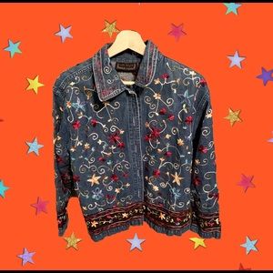 Flower Embroidery Jean jacket .